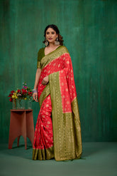 Shop Elegant Red Banarasi Art Silk Woven Ready to Wear Saree Online - Best Prices-RTW-2231